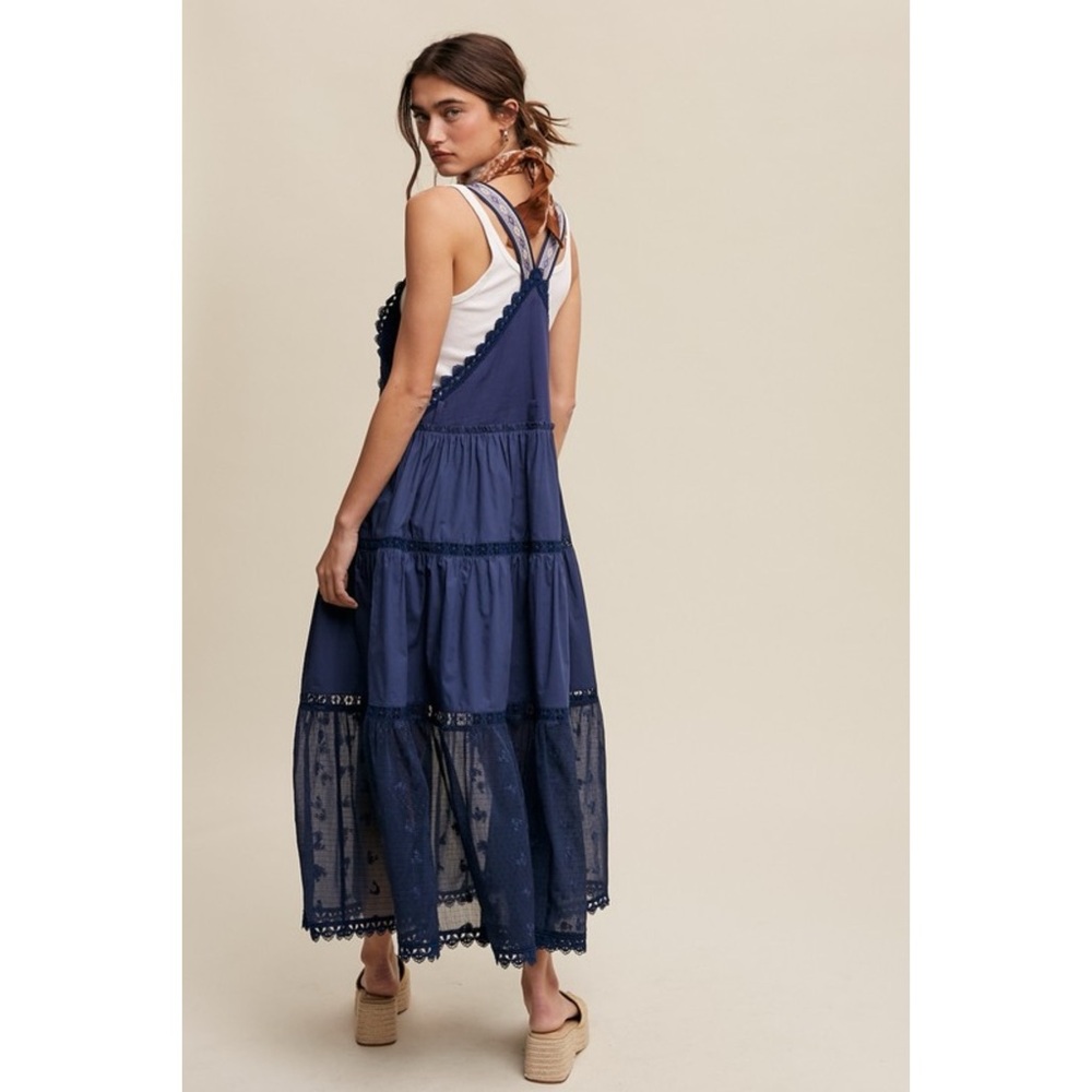 Listicle Ink Navy Lace Pieced Jacquard Strap Skirtall - Picture 9 of 11